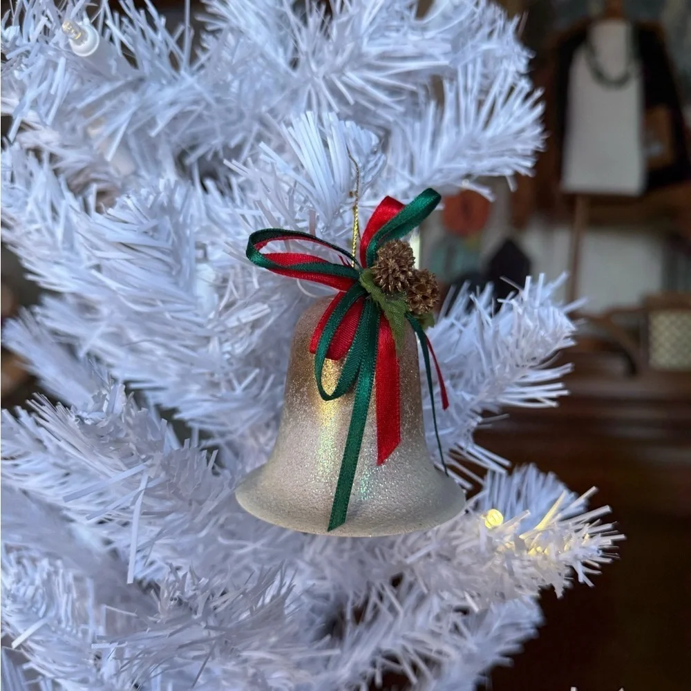 Vintage 1975 Festive Gold Bell Ornament with Red and Green Accents